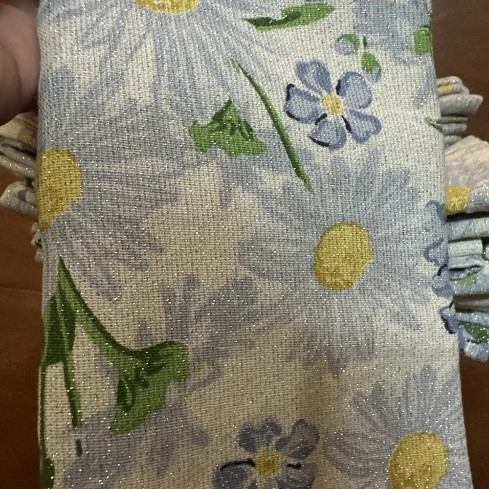 HOUSE &GARDEN NAPKINS (16) BLUE Flowers 18 X 18 100% COTTON Sparkley